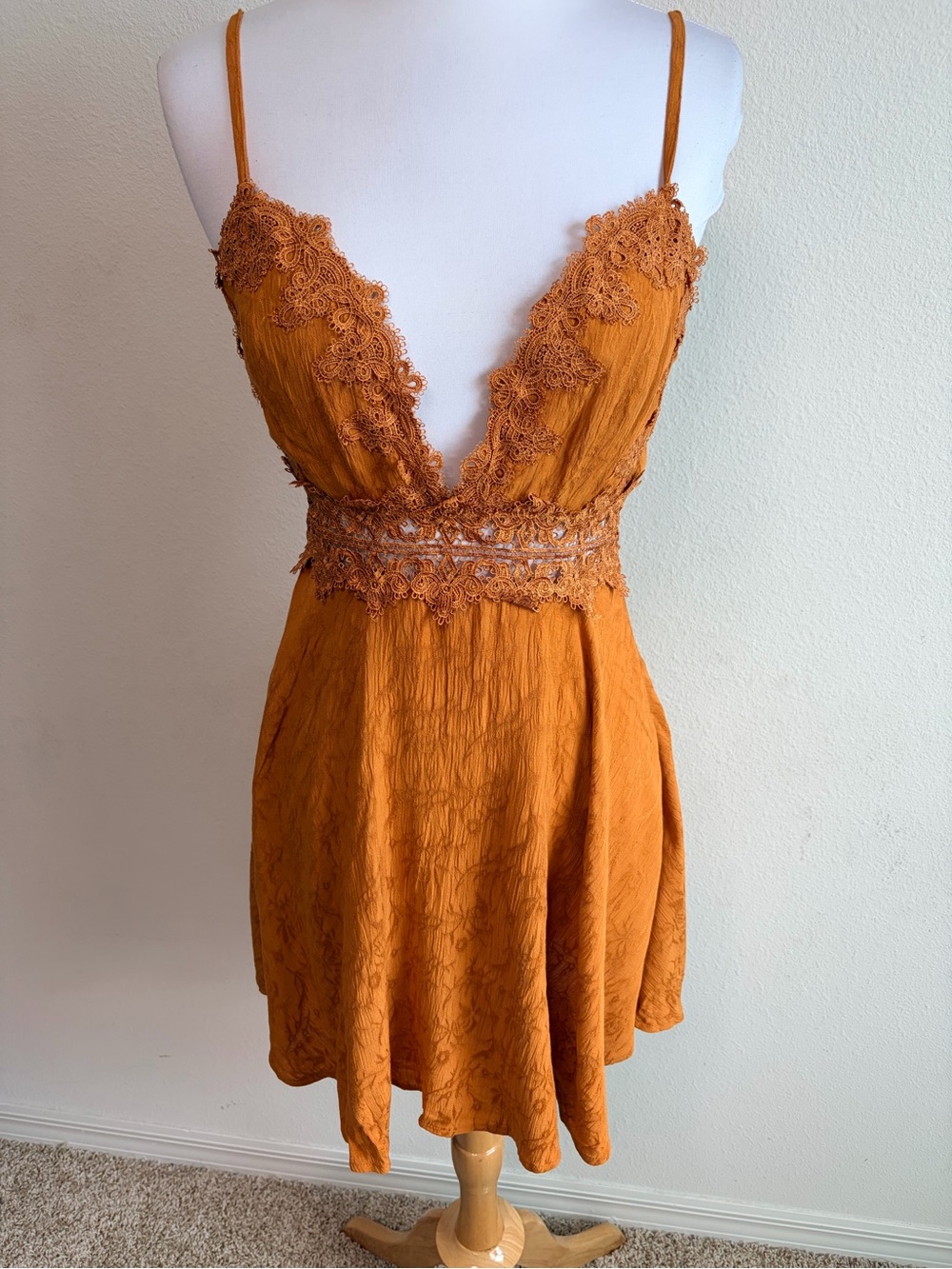 Dance & Marvel Burnt Orange Lace-Trim Slip Chemise